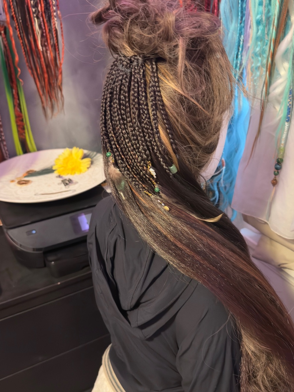 Boho Braided Feather Hair Extensions - Brown Black Blend - Picture 11 of 15